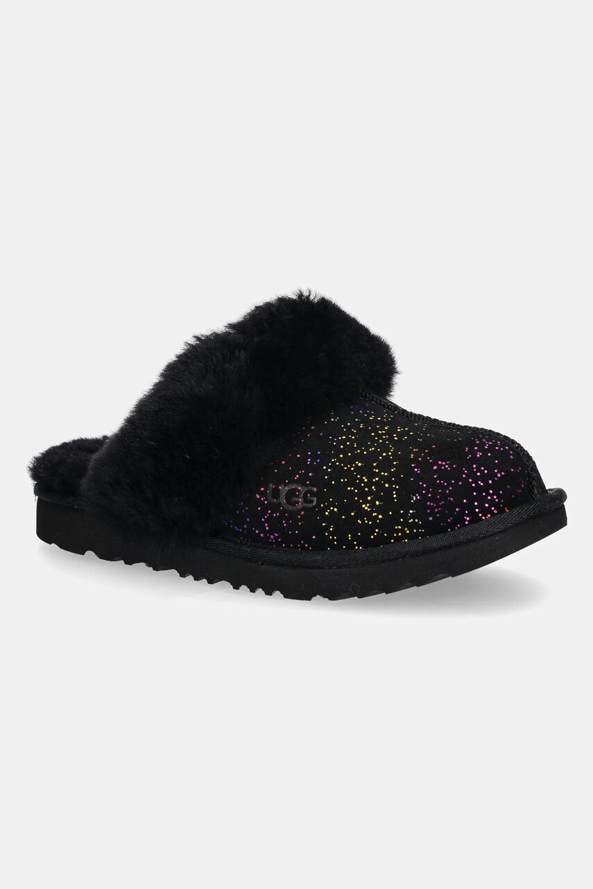 UGG papuci din piele intoarsa pentru copii COZY II SHIMMER SKY culoarea negru, 1157672K