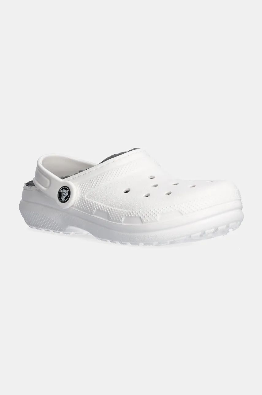 Crocs slapi copii CLASSIC LINED CLOG culoarea alb, 207010