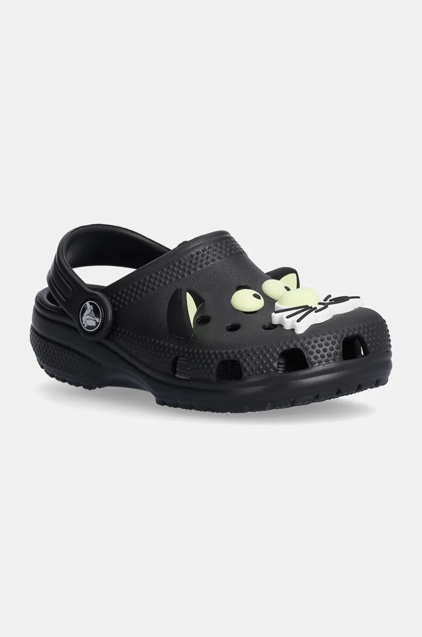 Crocs slapi copii CLASSIC GLOW BLACK CAT CLOG culoarea negru, 210197