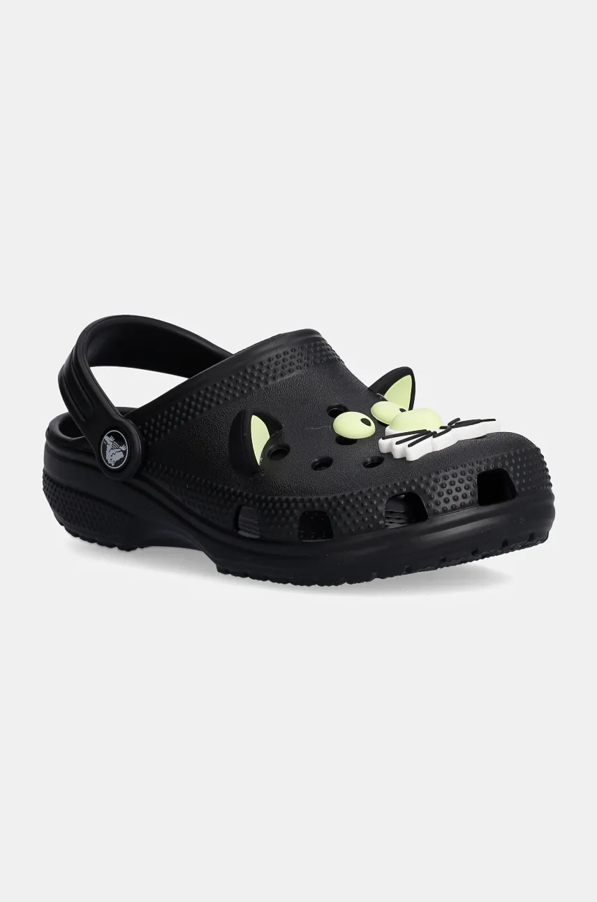 Crocs slapi copii CLASSIC GLOW BLACK CAT CLOG culoarea negru, 210387