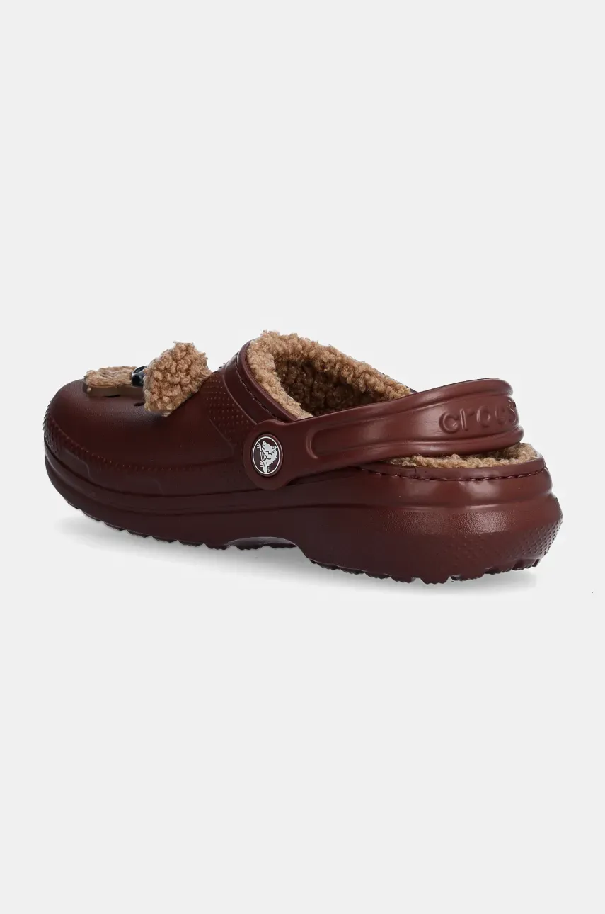 Crocs Slapi Copii CLASSIC LINED IAM BROWN BEAR CLOG Culoarea Maro, 210399