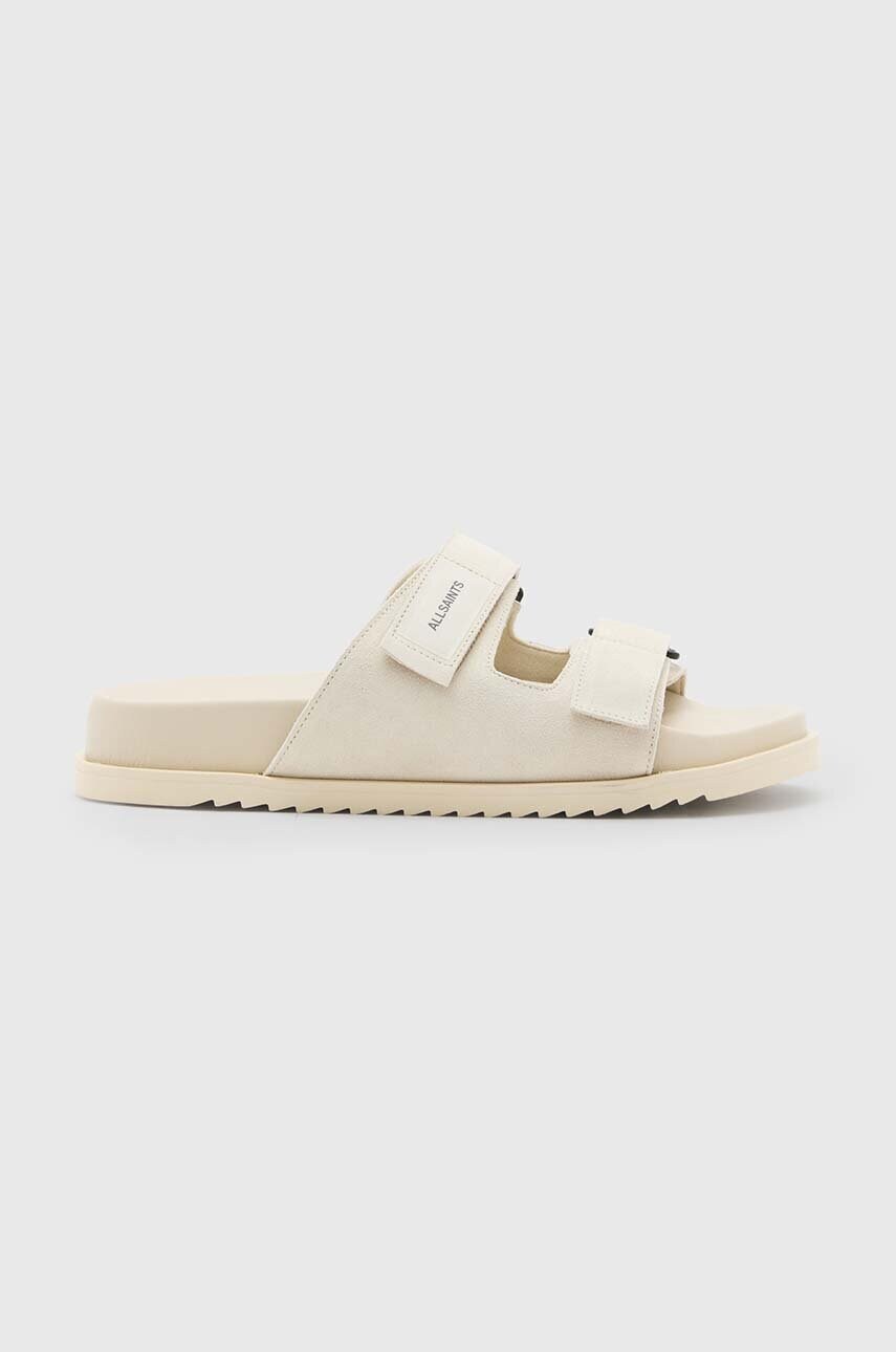 AllSaints papuci din piele Vex barbati, culoarea bej, M002FA