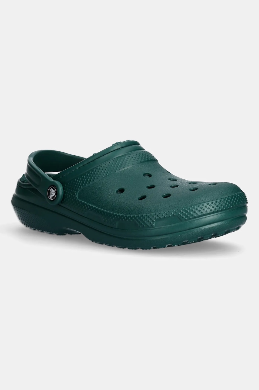 Crocs papuci de casă Classic Lined Clog culoarea verde, 203591 Crocs papuci de casă Classic Lined Clog culoarea verde, 203591