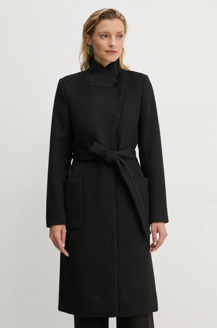 Bruuns Bazaar palton de lana CatarinaBBPerle coat culoarea negru, de tranzitie, BBW4107