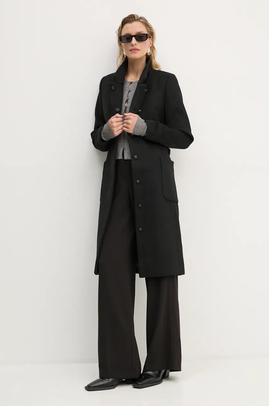 Шерстяное пальто Bruuns Bazaar CatarinaBBPerle coat цвет чёрный переходной BBW4107 Шерстяное пальто Bruuns Bazaar CatarinaBBPerle coat цвет чёрный переходной BBW4107