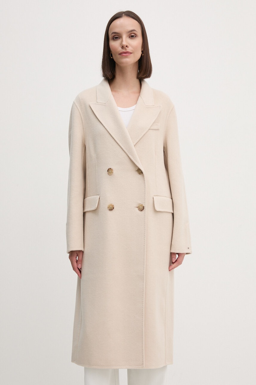 

Вълнено палто Tommy Hilfiger в бежово преходен модел с двуредно закопчаване WW0WW42621, Бежов