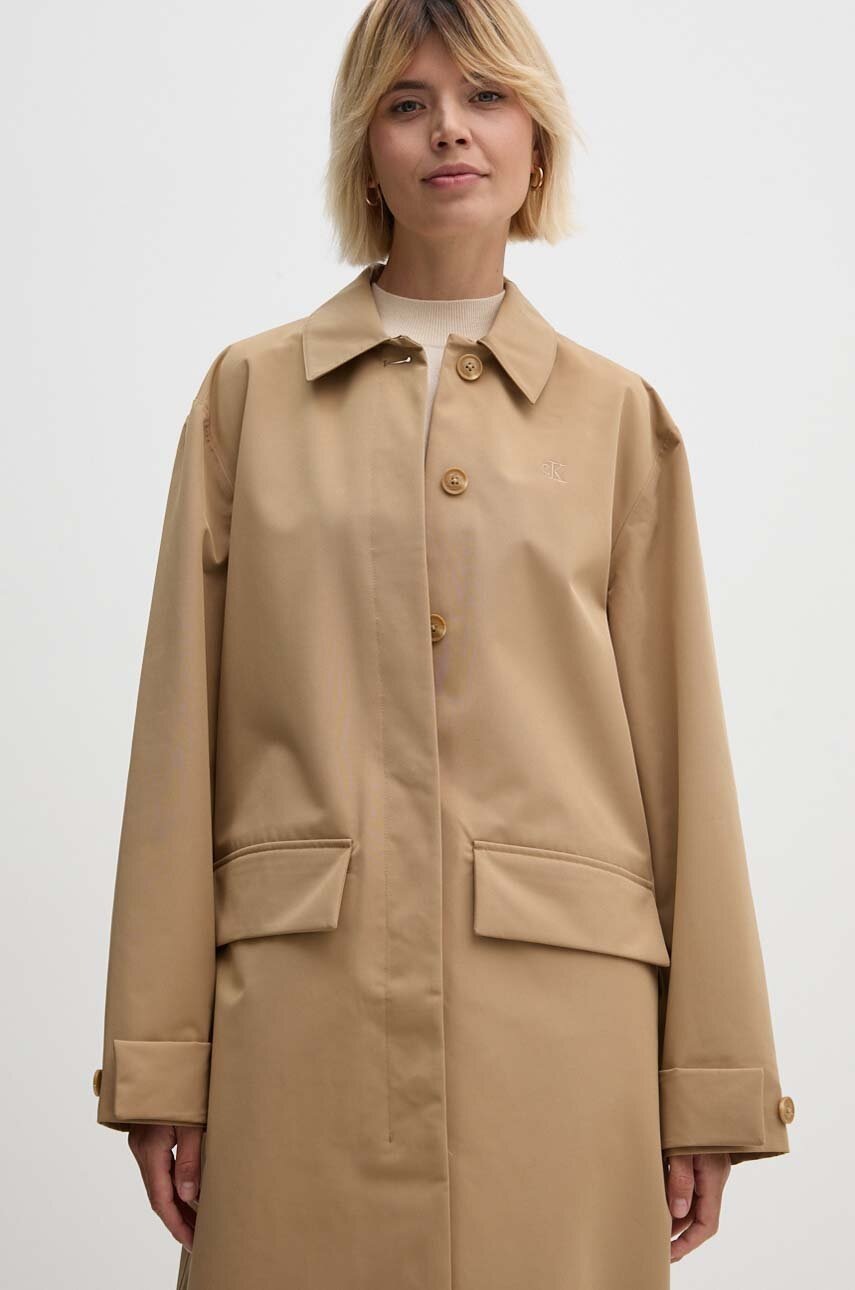 Παλτό Calvin Klein Jeans χρώμα: μπεζ, J20J224080 φωτογραφία