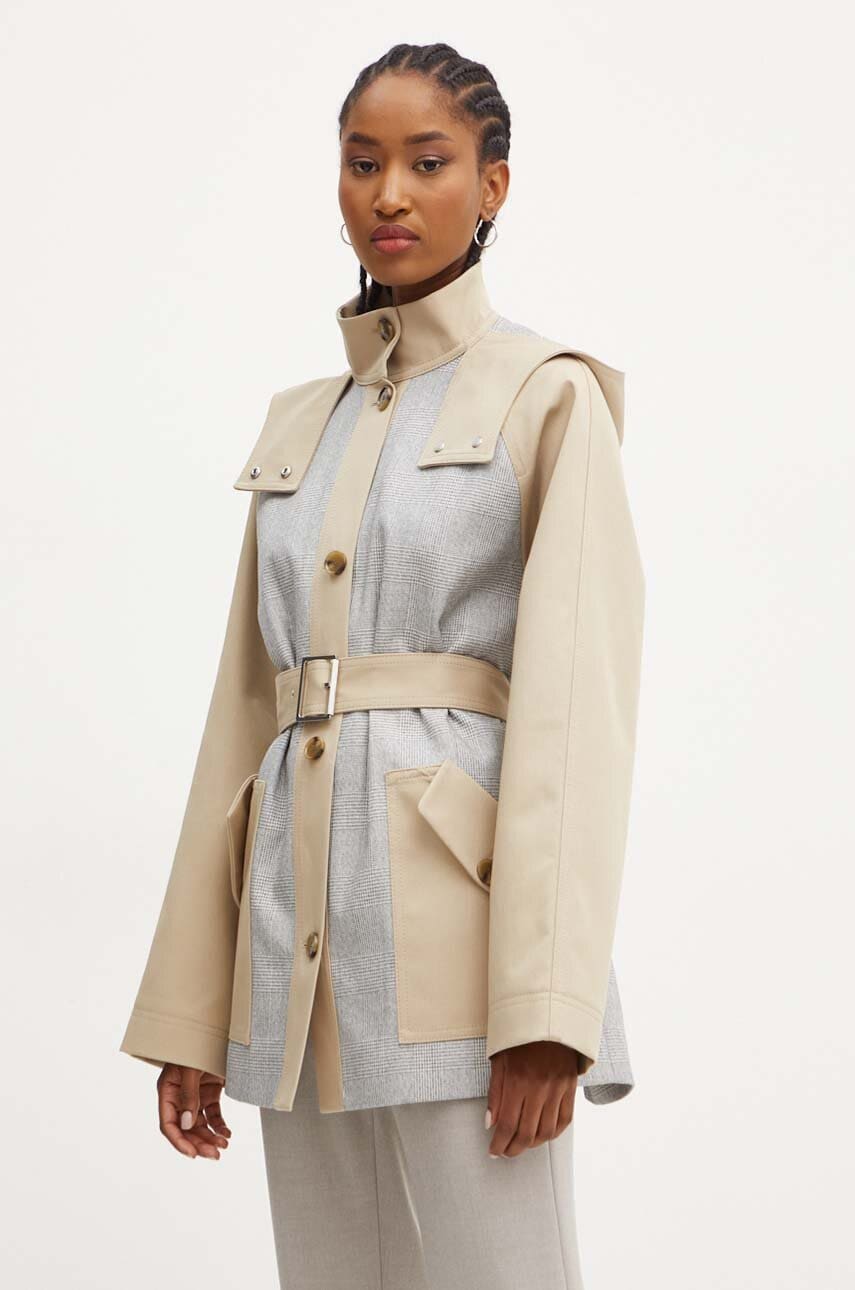 BOSS palton de bumbac culoarea bej, de tranzitie, oversize, 50518465 BOSS palton de bumbac culoarea bej, de tranzitie, oversize, 50518465