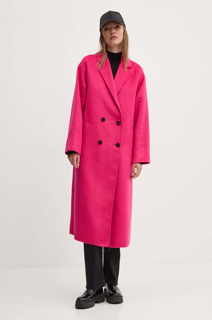 HUGO palton din lana culoarea roz, de tranzitie, oversize, 50517632