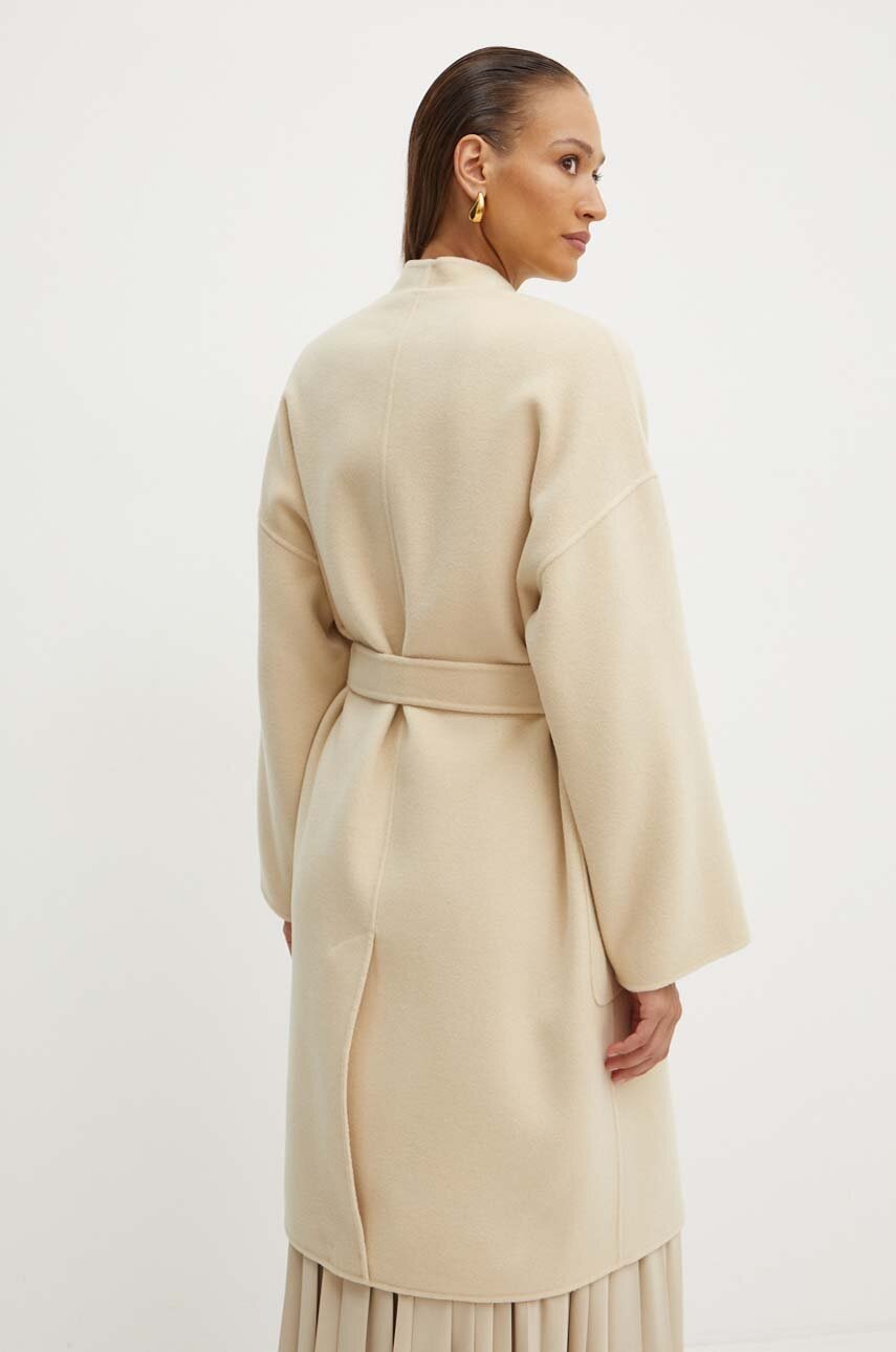 Вовняне пальто Weekend Max Mara колір бежевий перехідне без застібки 2425016011600 