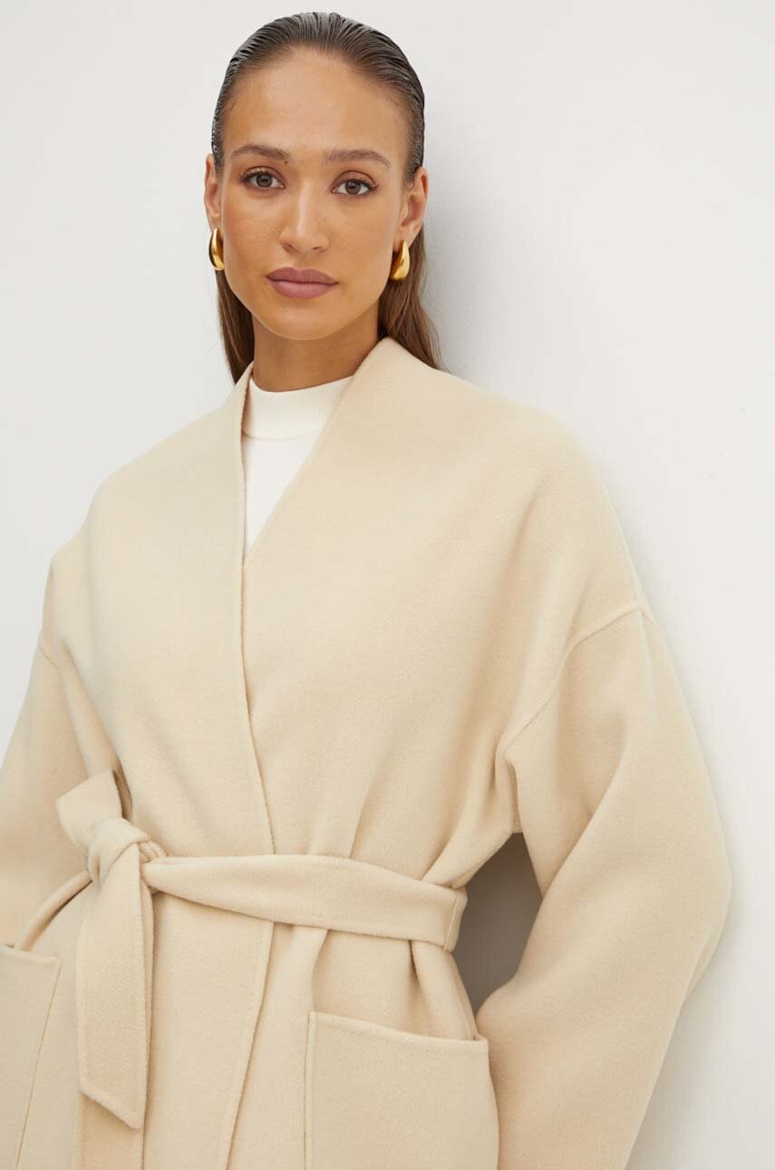 Вовняне пальто Weekend Max Mara колір бежевий перехідне без застібки 2425016011600 