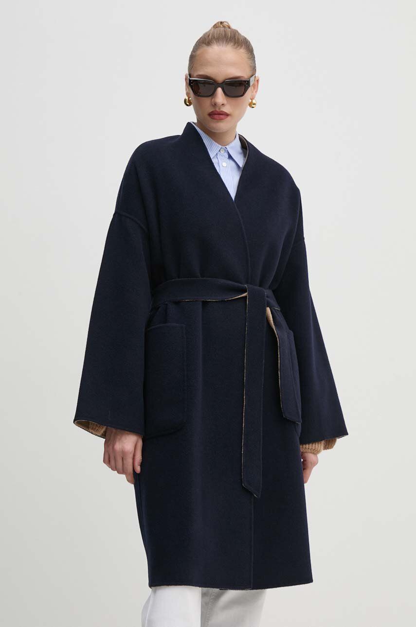 Weekend Max Mara palton din lână pe două fețe culoarea albastru marin, de tranzitie, oversize, 2425016031600