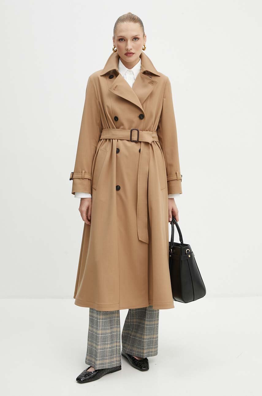 Weekend Max Mara trenci cu amestec de lână culoarea maro, de tranzitie, cu doua randuri de nasturi, 2425026021600