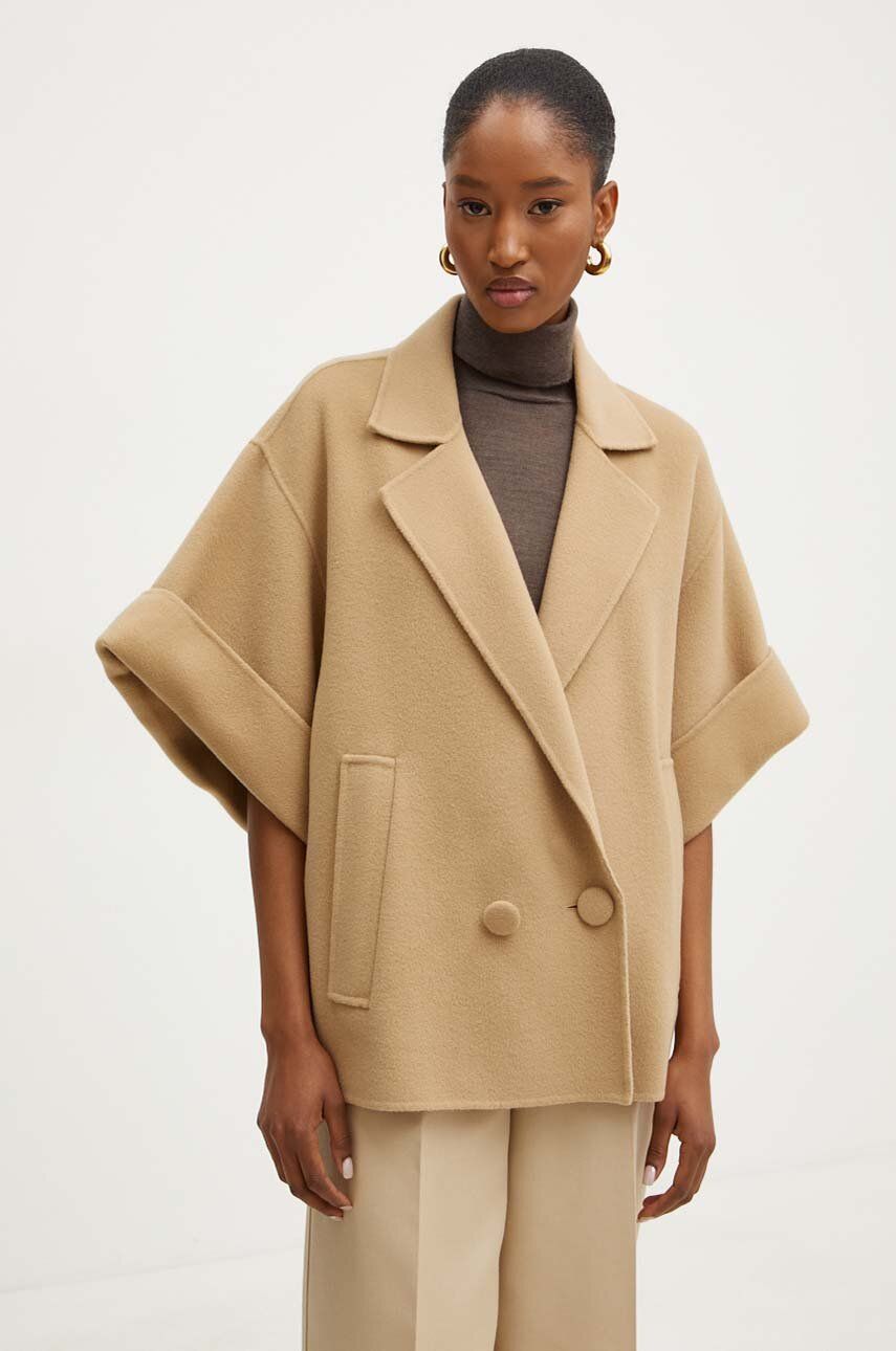 Weekend Max Mara geaca de lana culoarea bej, de tranzitie, oversize, 2425086011600