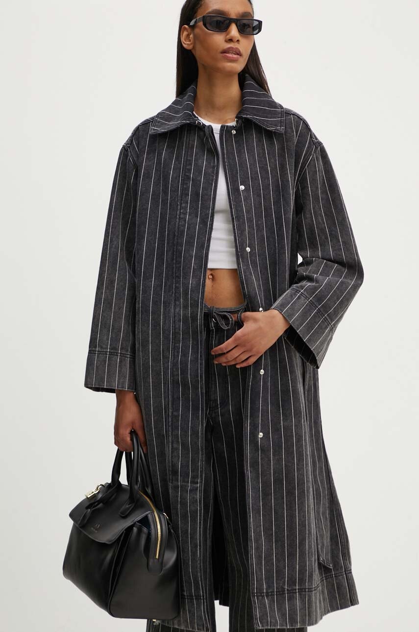 Day Birger et Mikkelsen palton jeans Hobbes - Denim Stripes femei, culoarea negru, de tranzitie, oversize, DAY65243251