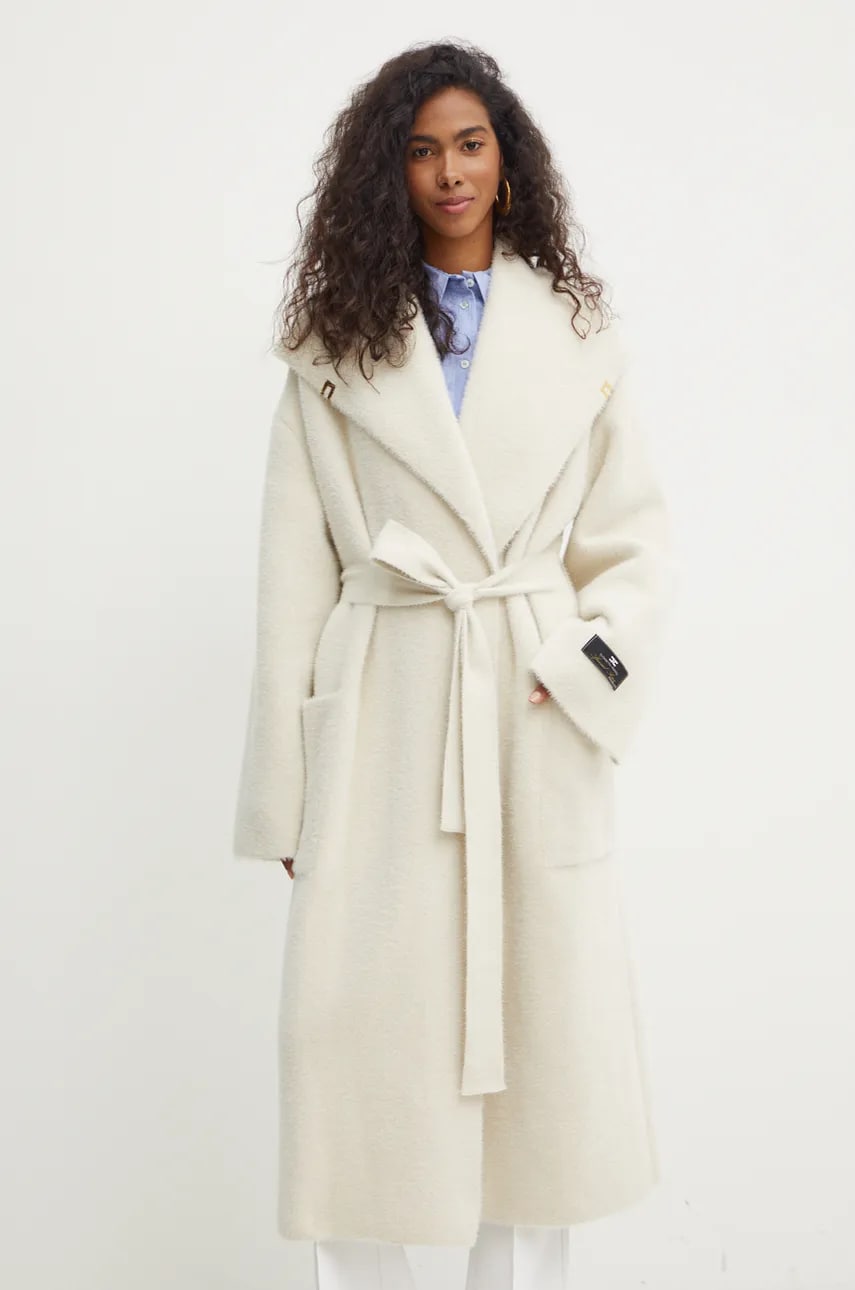Elisabetta Franchi palton femei, culoarea bej, de tranzitie, oversize, CK15Q46E2 Elisabetta Franchi palton femei, culoarea bej, de tranzitie, oversize, CK15Q46E2