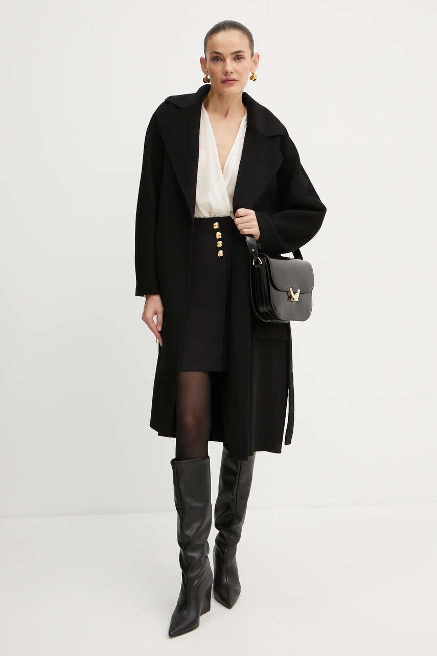 Шерстяное пальто Elisabetta Franchi цвет чёрный переходное oversize CP54D46E2 Шерстяное пальто Elisabetta Franchi цвет чёрный переходное oversize CP54D46E2