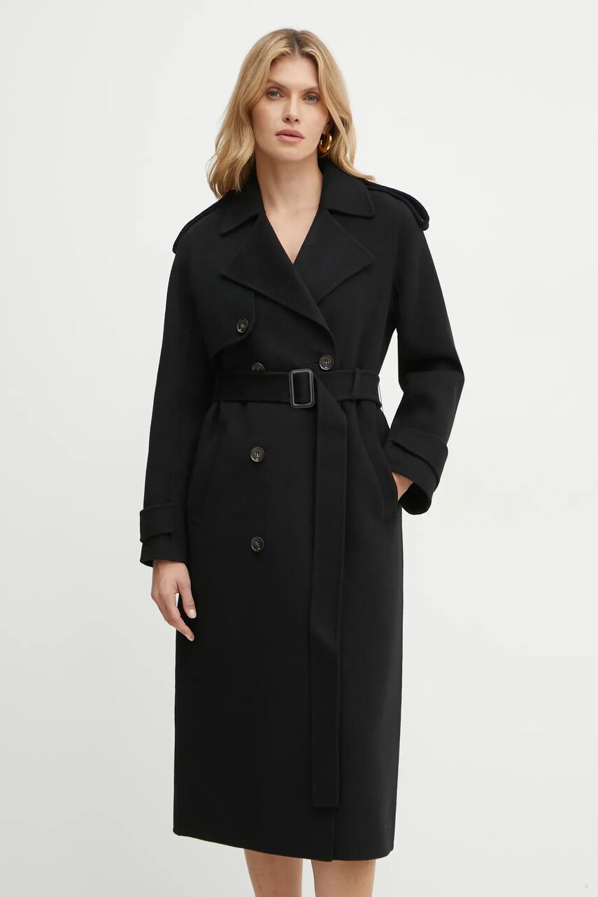 Elisabetta Franchi palton de lana culoarea negru, de tranzitie, cu doua randuri de nasturi, CP57D46E2
