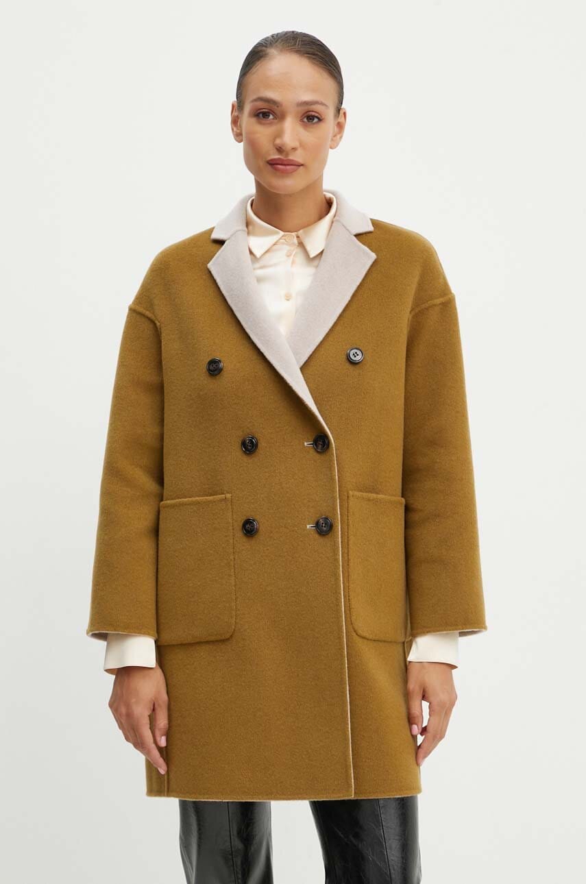 MAX&Co. palton din lână pe două fețe culoarea verde, de tranzitie, cu doua randuri de nasturi, 2426016011200