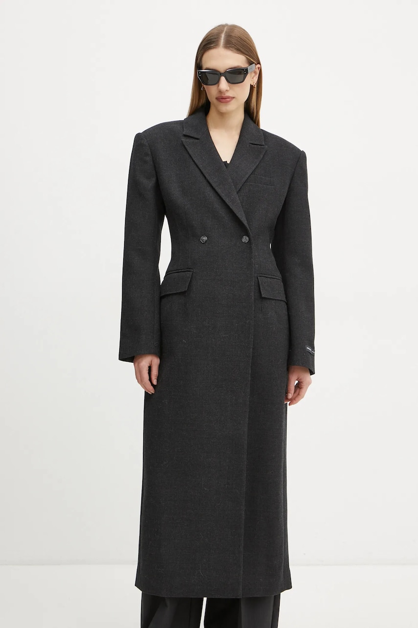 Herskind palton de lana Ultra culoarea gri, de tranzitie, cu doua randuri de nasturi, 5379174