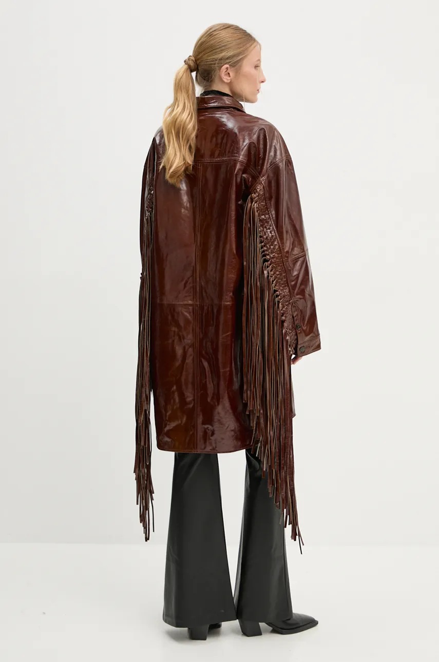 Herskind bőrkabát Ellen női, barna, átmeneti, oversize, 5302125 termék 2. képe