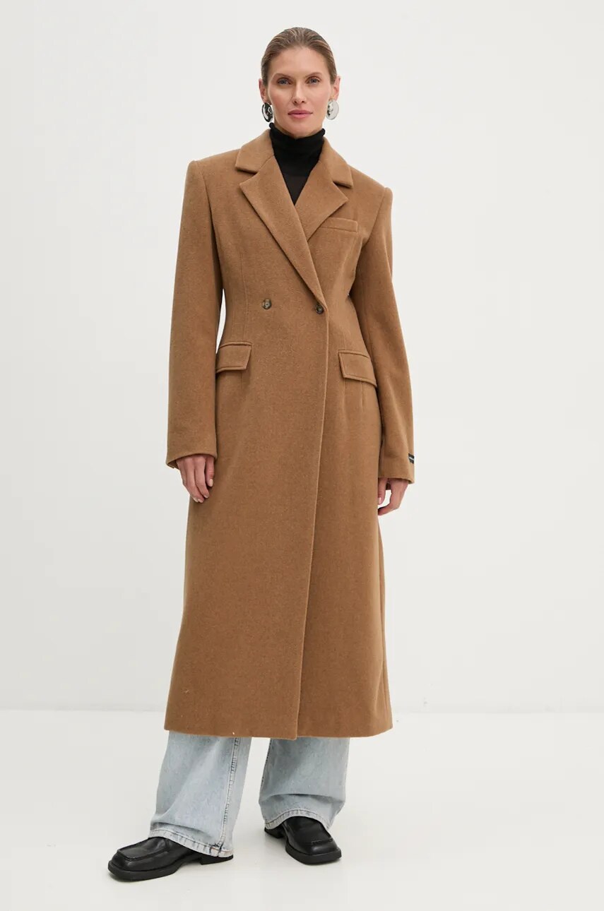 Herskind palton de lana Ultra culoarea bej, de tranzitie, cu doua randuri de nasturi, 5379816