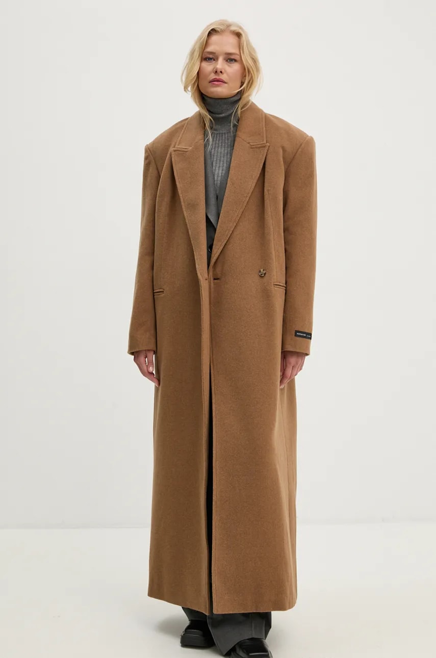Herskind palton de lana Drew culoarea bej, de tranzitie, cu doua randuri de nasturi, 5381816 Herskind palton de lana Drew culoarea bej, de tranzitie, cu doua randuri de nasturi, 5381816