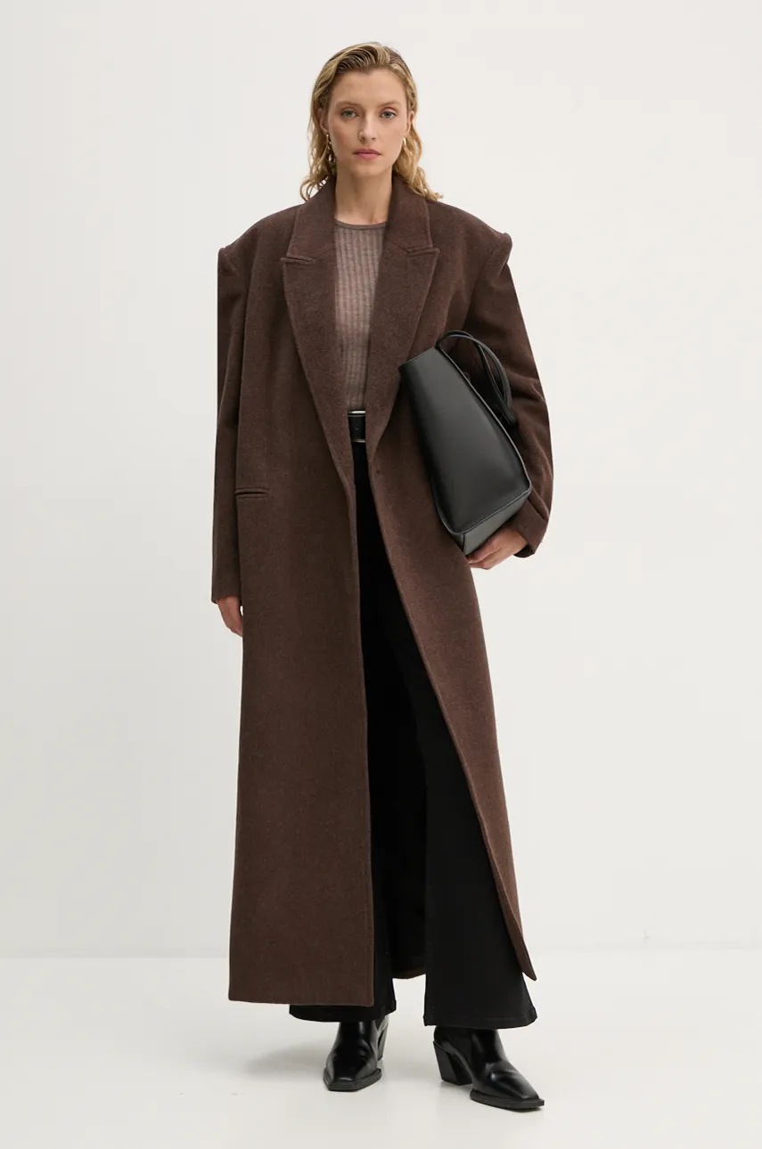 Herskind palton de lana Drew culoarea maro, de tranzitie, cu doua randuri de nasturi, 5381816