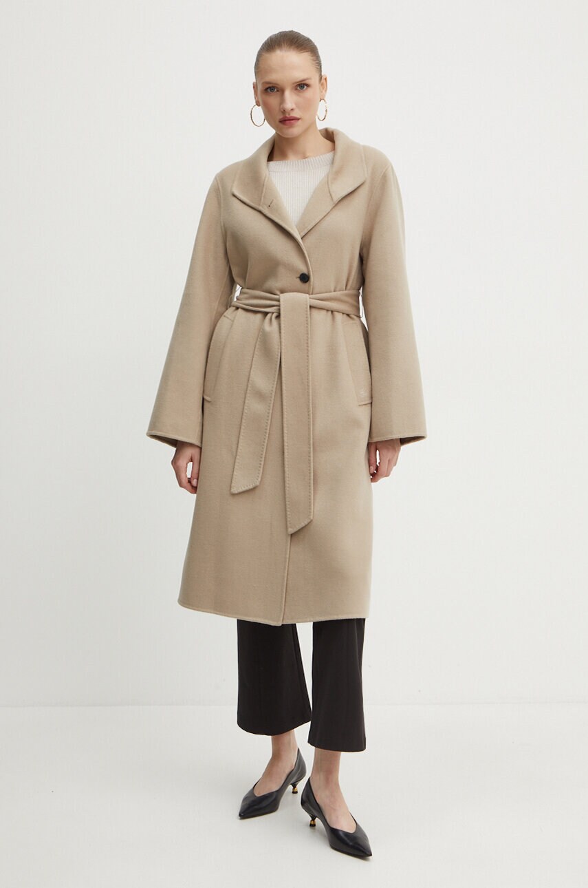 Karl Lagerfeld palton de lana culoarea bej, de tranzitie, 245W1501