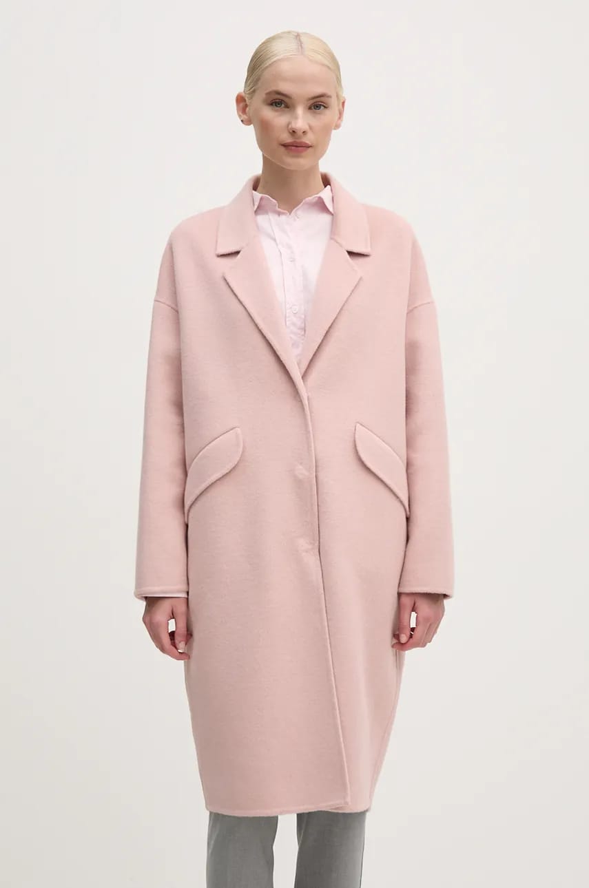 United Colors of Benetton palton de lana culoarea roz, de tranzitie, 28F7DN06B United Colors of Benetton palton de lana culoarea roz, de tranzitie, 28F7DN06B