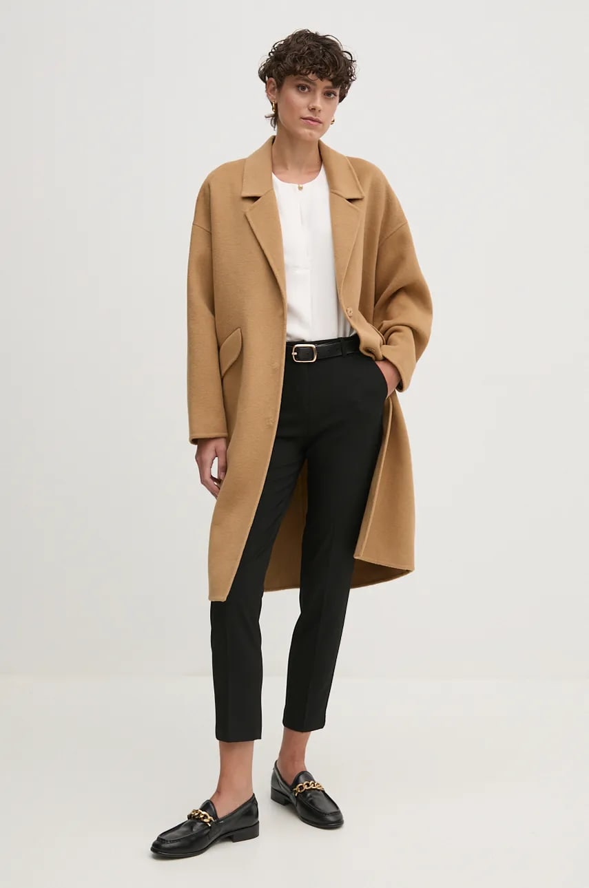 United Colors of Benetton palton de lana culoarea bej, de tranzitie, 28F7DN06B United Colors of Benetton palton de lana culoarea bej, de tranzitie, 28F7DN06B