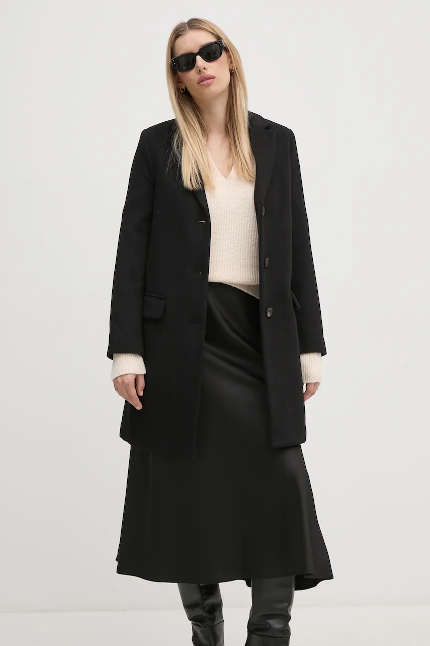 United Colors of Benetton palton de lana culoarea negru, de tranzitie, 2U62DN062
