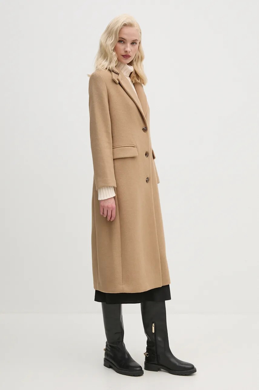 United Colors of Benetton palton din lana culoarea bej, de tranzitie, 28HFDN069