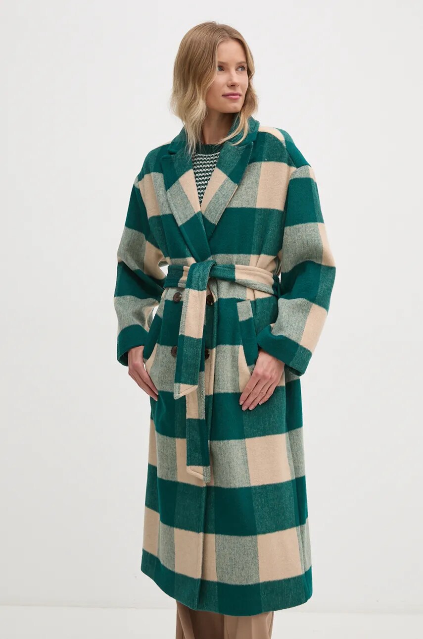 United Colors of Benetton palton din lana culoarea verde, de tranzitie, 2V4MDN065