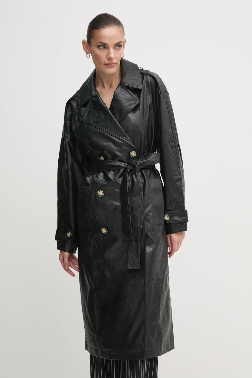 Dkny palton femei, culoarea negru, de tranzitie, oversize, D2G4A212