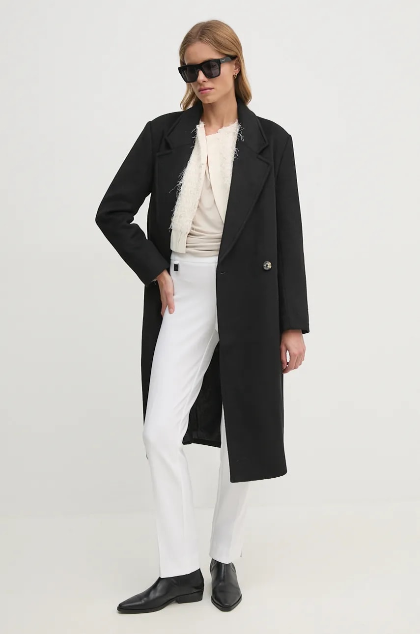 Шерстяное пальто Dkny цвет чёрный переходное двубортное D2G4A203 Шерстяное пальто Dkny цвет чёрный переходное двубортное D2G4A203