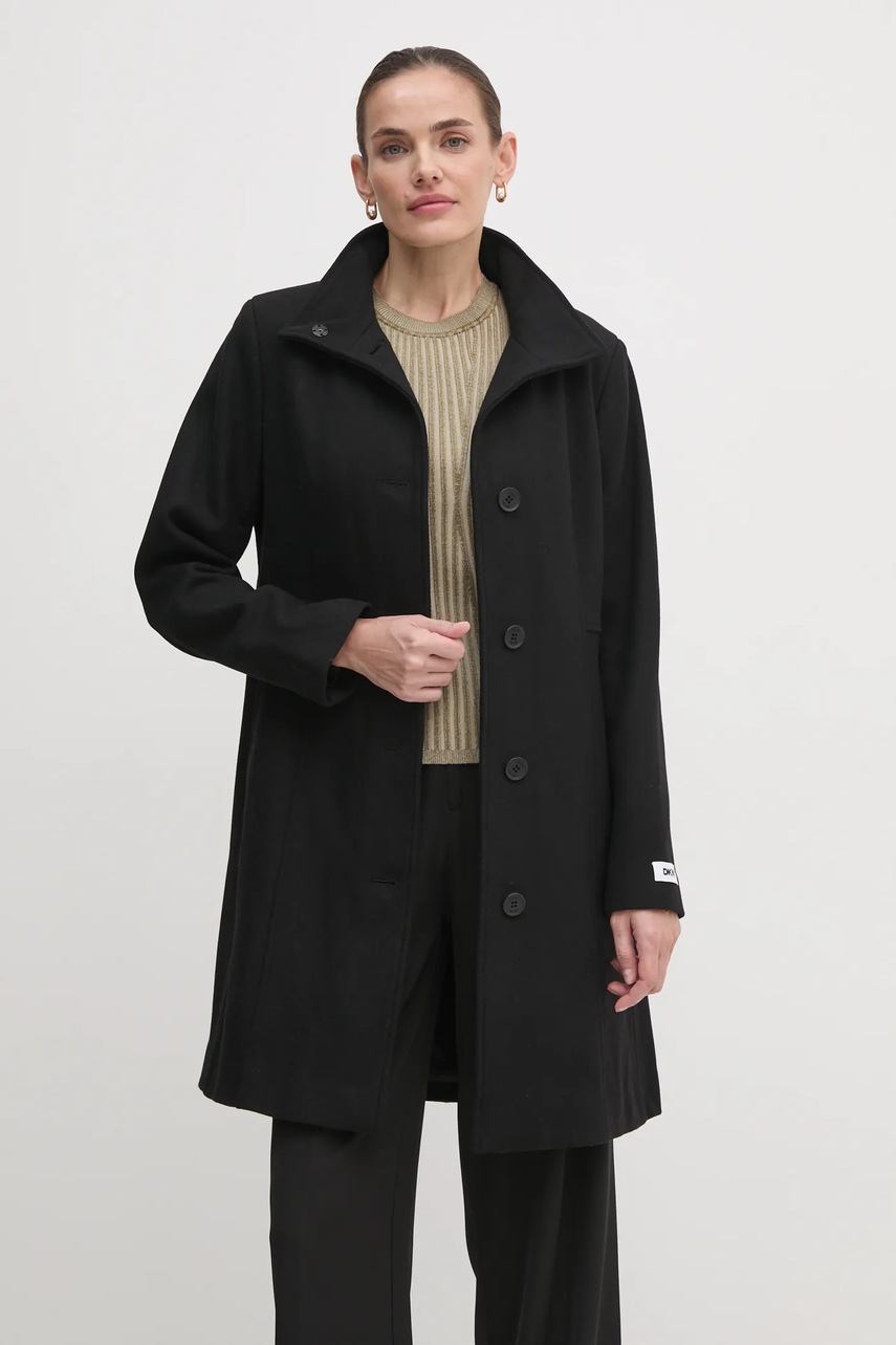 

Вълнено палто Dkny в черно преходен модел DLEMW021, Черен