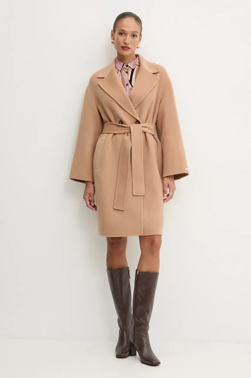 Marella palton de lana culoarea bej, de tranzitie, oversize, 2423016011200 Marella palton de lana culoarea bej, de tranzitie, oversize, 2423016011200