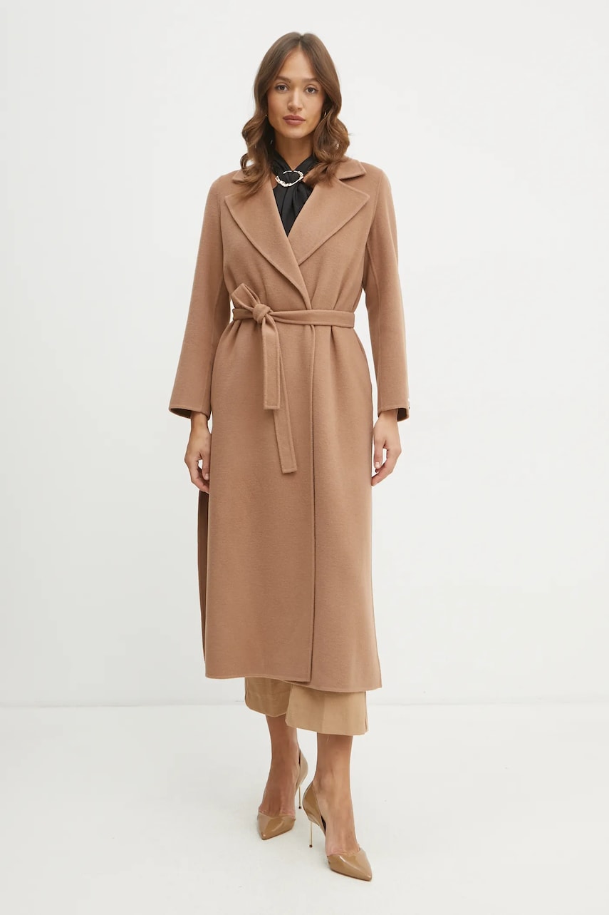Marella palton de lana femei, culoarea maro, de tranzitie, desfacut, 2423016031200 Marella palton de lana femei, culoarea maro, de tranzitie, desfacut, 2423016031200