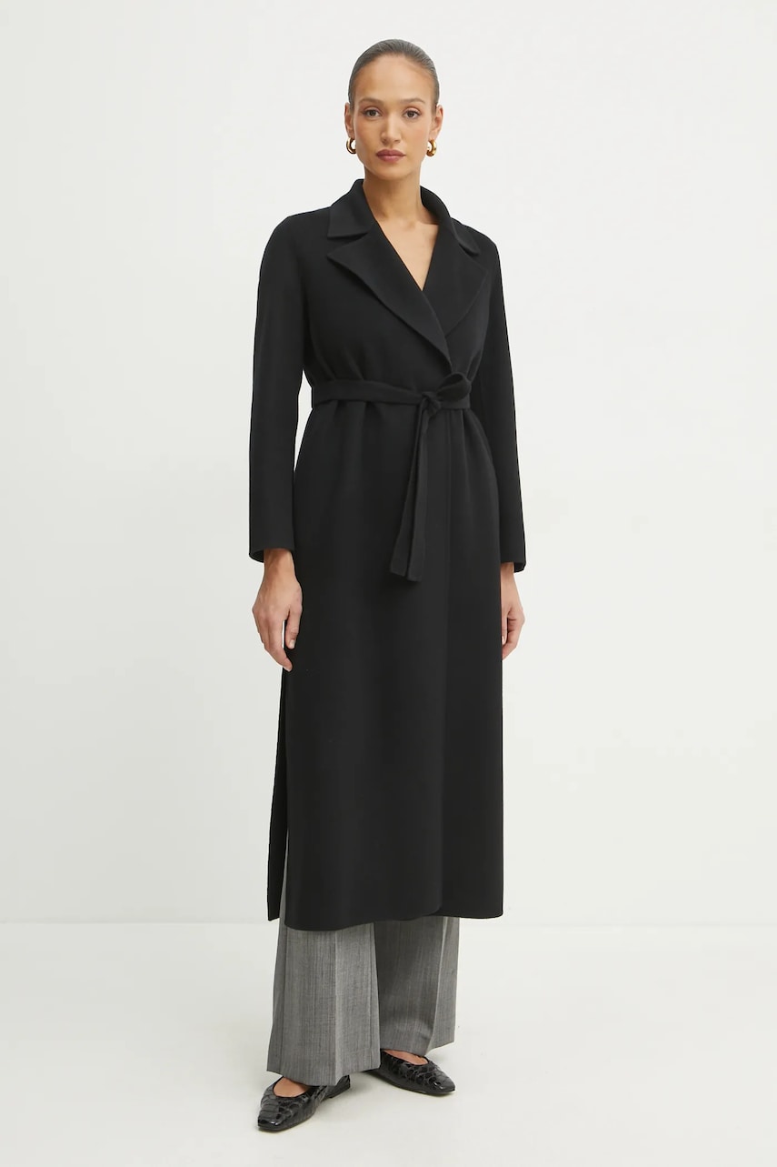 Marella palton de lana femei, culoarea negru, de tranzitie, desfacut, 2423016031200 Marella palton de lana femei, culoarea negru, de tranzitie, desfacut, 2423016031200