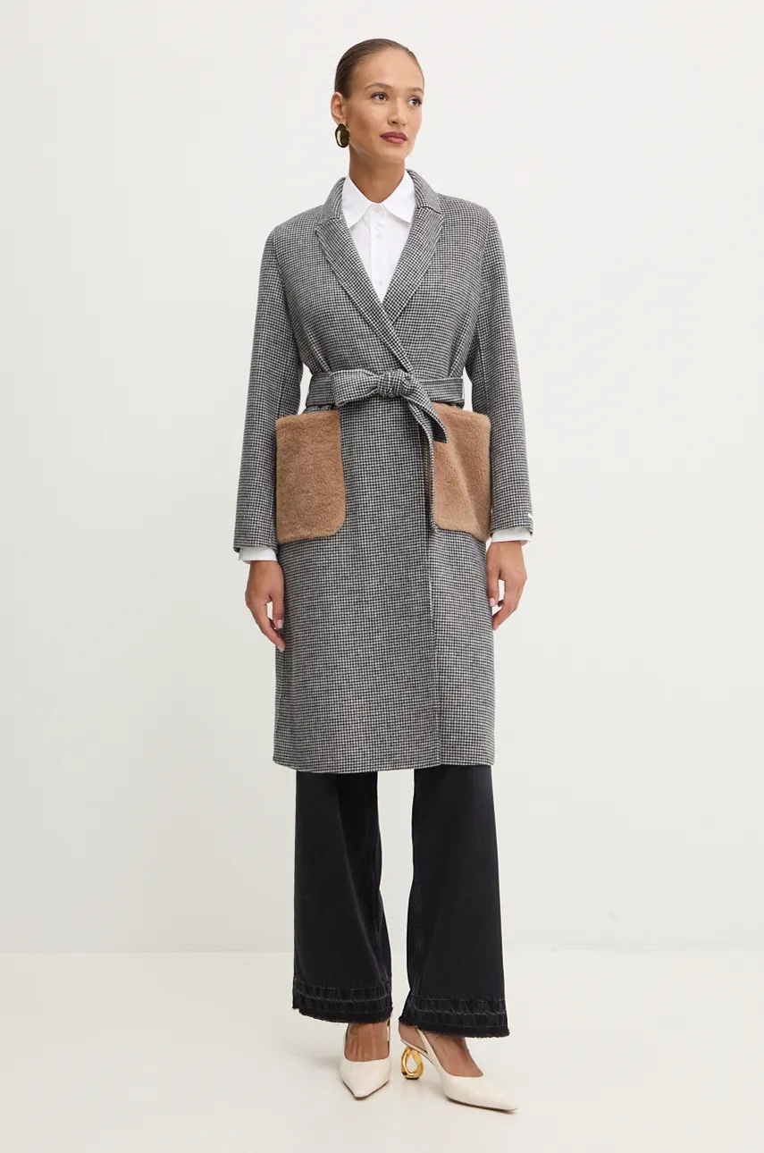 Marella palton de lana culoarea negru, de tranzitie, cu doua randuri de nasturi, 2423016051200