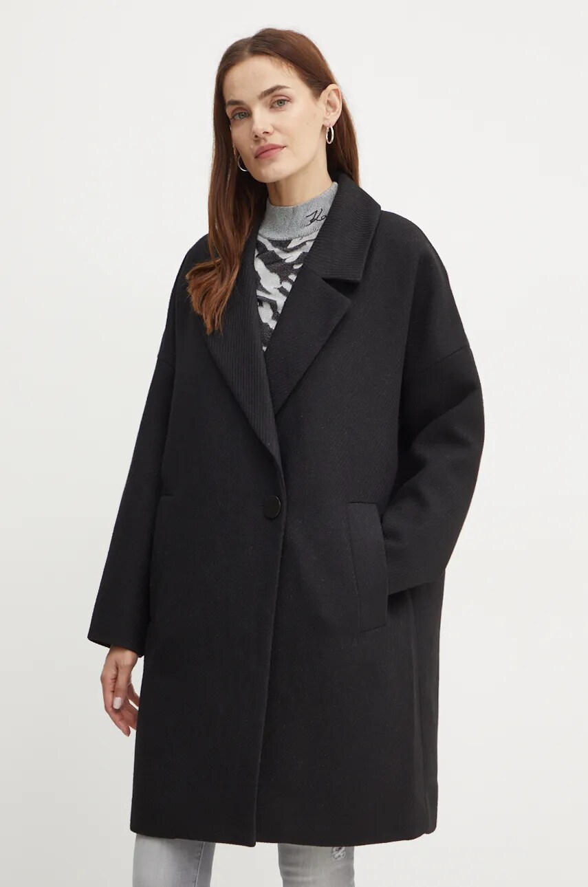 Armani Exchange palton femei, culoarea negru, de tranzitie, cu doua randuri de nasturi, 6DYK30 YN2YZ