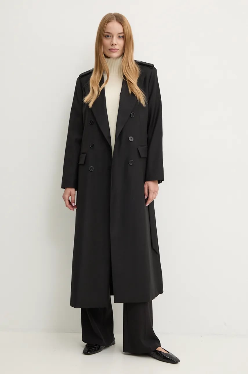 Ivy Oak trenci cu amestec de lână culoarea negru, de tranzitie, IO111134 Ivy Oak trenci cu amestec de lână culoarea negru, de tranzitie, IO111134