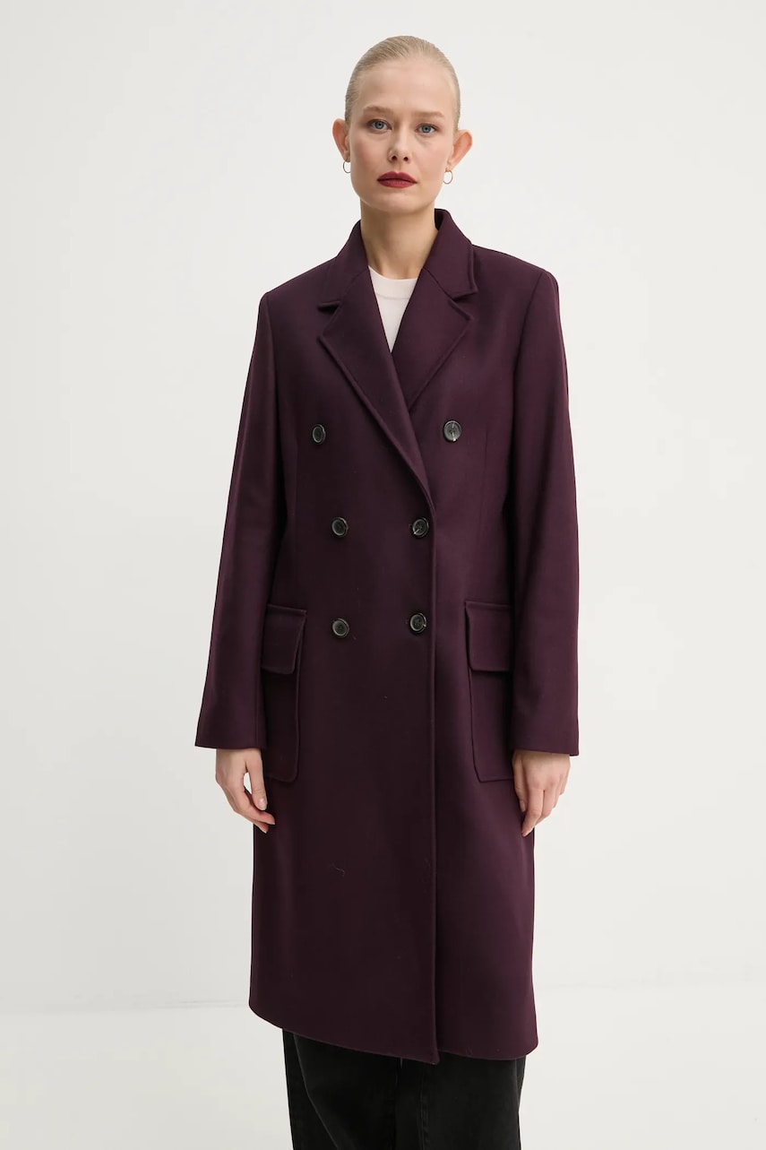 PS Paul Smith palton de lana culoarea violet, de tranzitie, cu doua randuri de nasturi, W2R.240C.N21059 PS Paul Smith palton de lana culoarea violet, de tranzitie, cu doua randuri de nasturi, W2R.240C.N21059