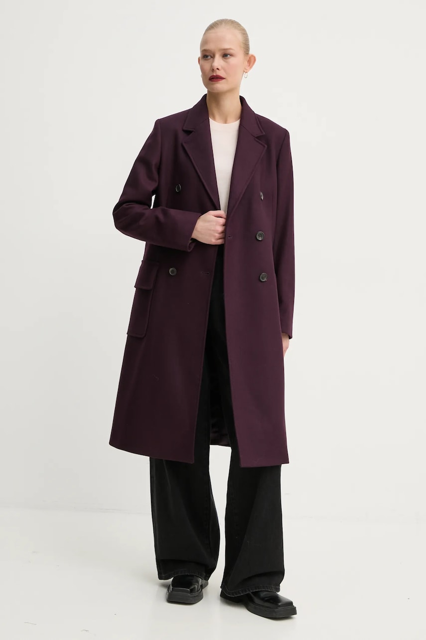 Шерстяное пальто PS Paul Smith цвет фиолетовый переходное двубортное W2R.240C.N21059 Шерстяное пальто PS Paul Smith цвет фиолетовый переходное двубортное W2R.240C.N21059