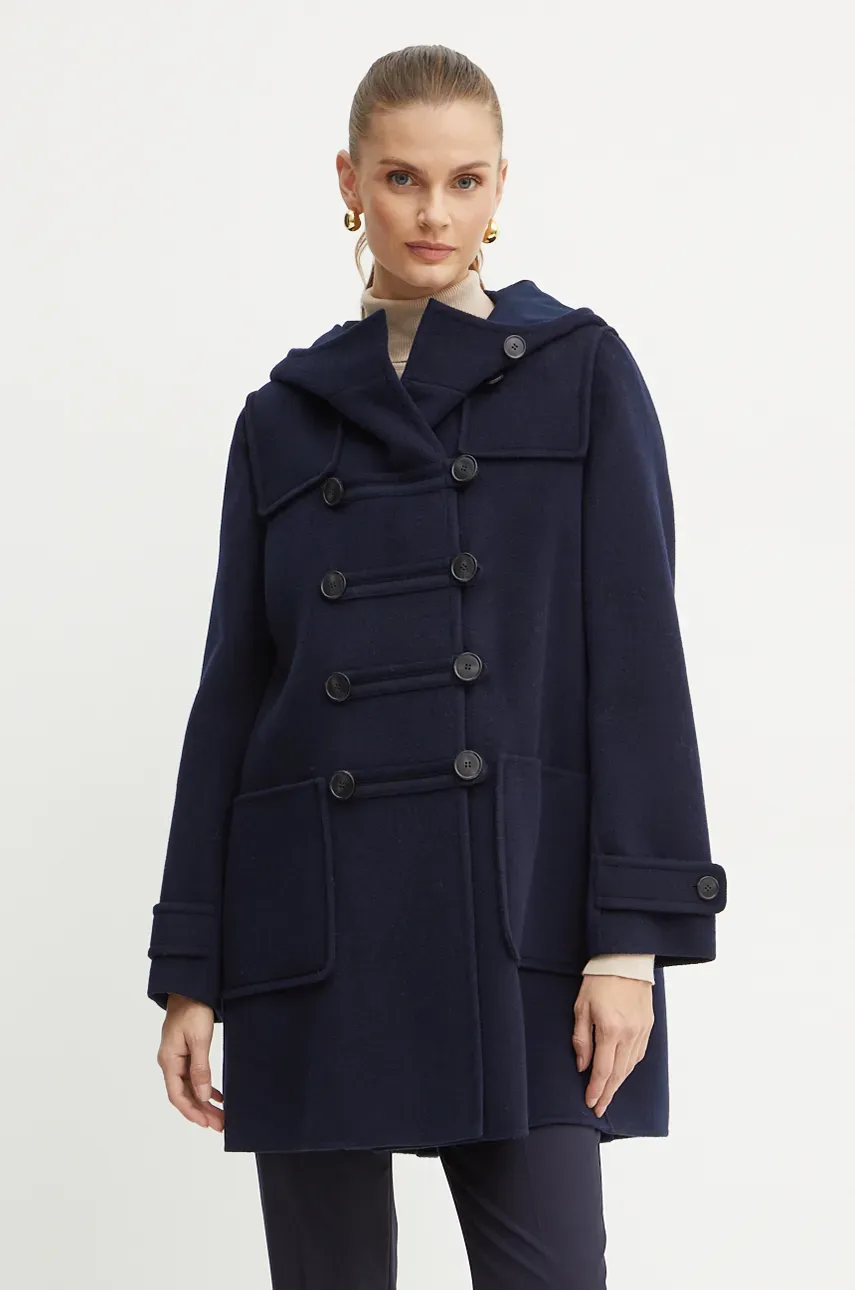 Weekend Max Mara palton de lana culoarea albastru marin, de tranzitie, cu doua randuri de nasturi, 2425016016600