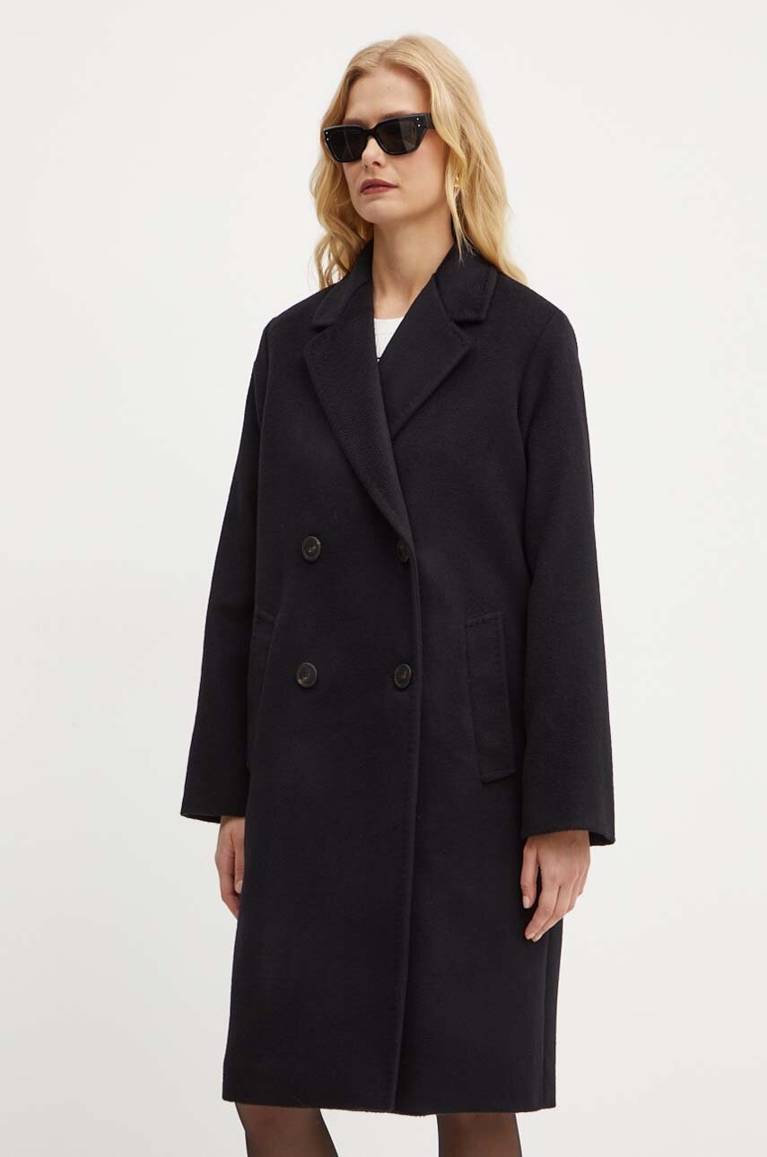 

Вълнено палто Weekend Max Mara в черно преходен модел с двуредно закопчаване 2425016052600, Черен