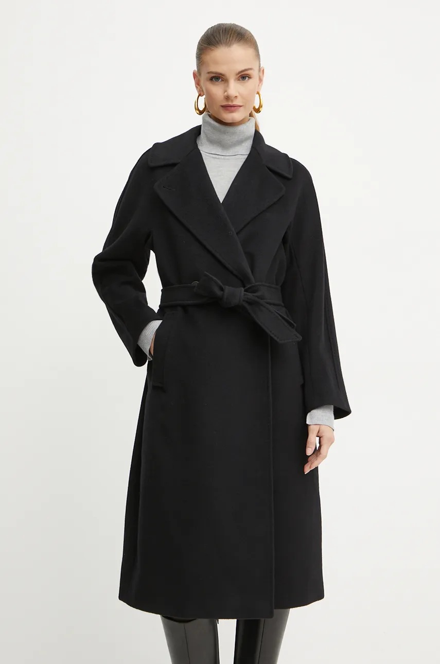 

Вълнено палто Weekend Max Mara в черно преходен модел с уголемена кройка 2425016092600, Черен