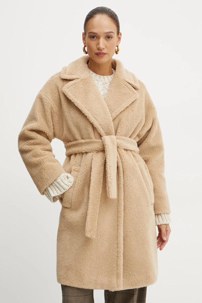 Weekend Max Mara palton de lana culoarea bej, de tranzitie, 2425016122600 Weekend Max Mara palton de lana culoarea bej, de tranzitie, 2425016122600