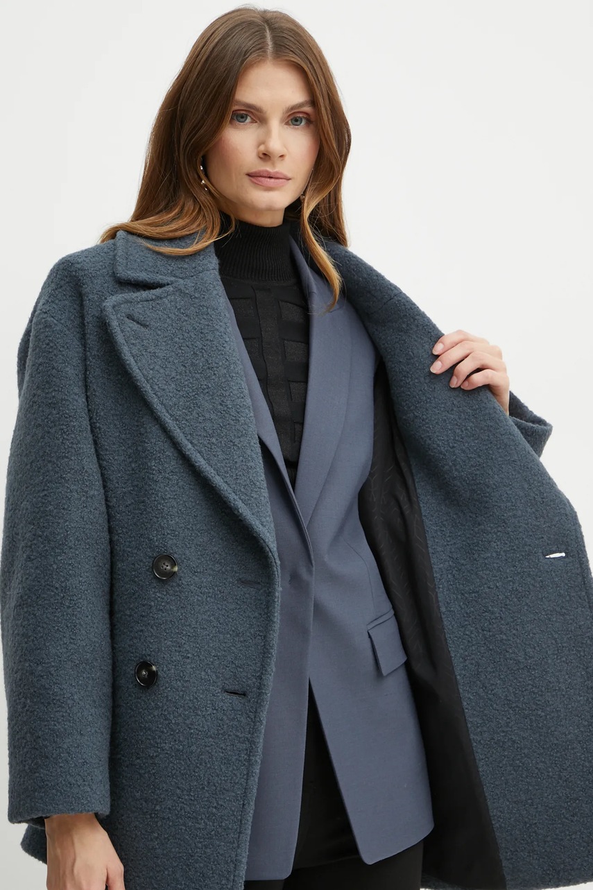 Вовняне пальто Patrizia Pepe колір сірий перехідний oversize 2O0157 A489 